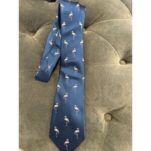 HISDERN Navy Blue Flamingo Print  Neck Tie - Novelty‎ Bird Pattern Necktie